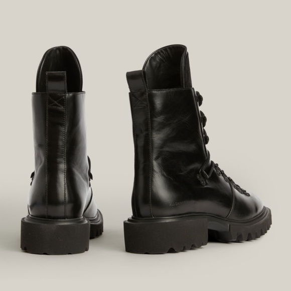 NEW AllSaints Faye Leather Moto Combat Lug Sole Boot, Black, Sz US 7.5, EU 38 - Picture 3 of 9